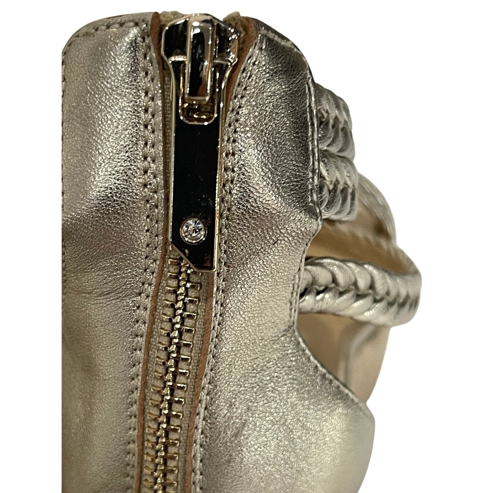 Badgley Mischka Gold Wedge Sandals Size 8 Braided Strappy Espadrille Heels - Picture 8 of 11